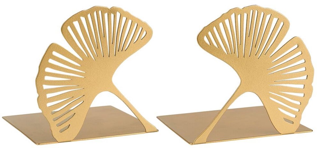 Famanu Boekensteunen set van 2 stuks in Ginkgo ontwerp, ideaal voor het ondersteunen van boeken op een plank of bureau Goud