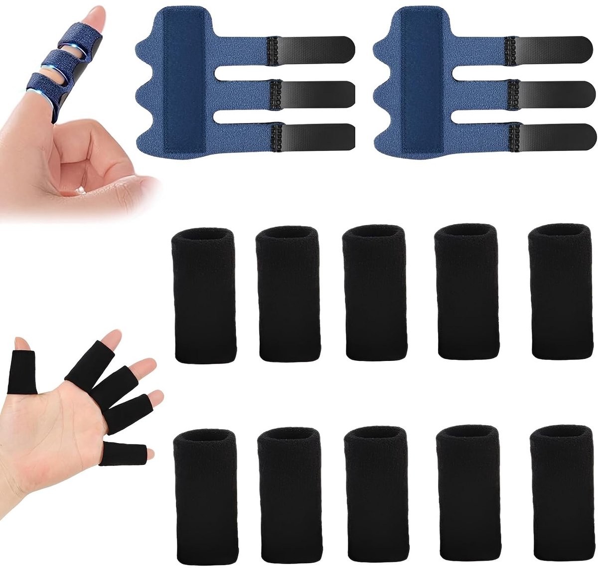 2 pieces finger splints + 10 pieces finger guard, adjustable finger rest for safe immobilization, stretchable finger - ShopVlot