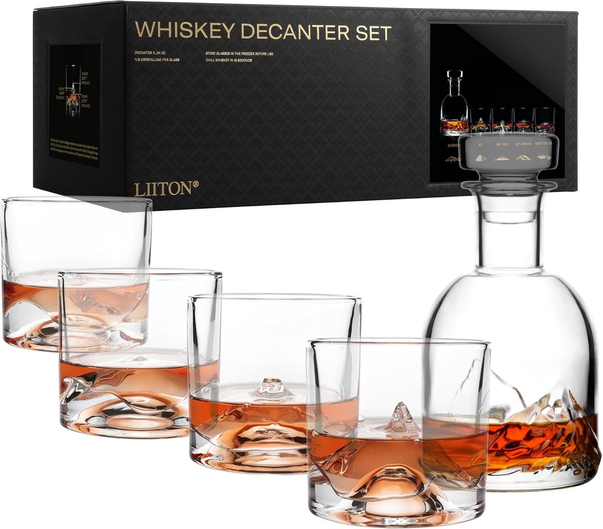 VI 209002 Transp LIITON Decanter and Glasses with Cooling System The Peaks Set of 5 Pieces - ShopVlot