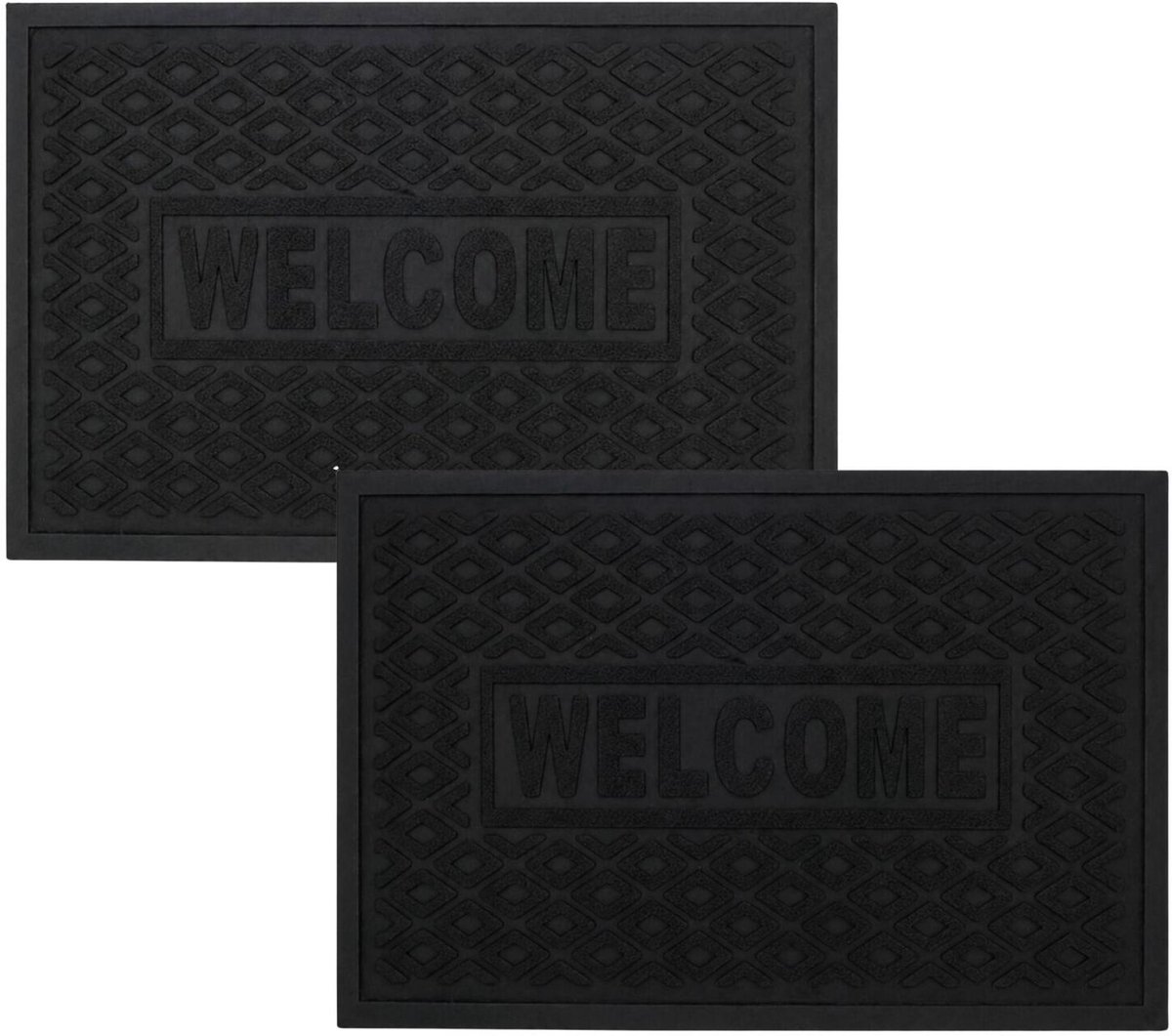 Gerimport Deurmat Welcome - 2x - voor binnen - zwart - 60 x 40 cm - anti slip - droogloopmat - rubber