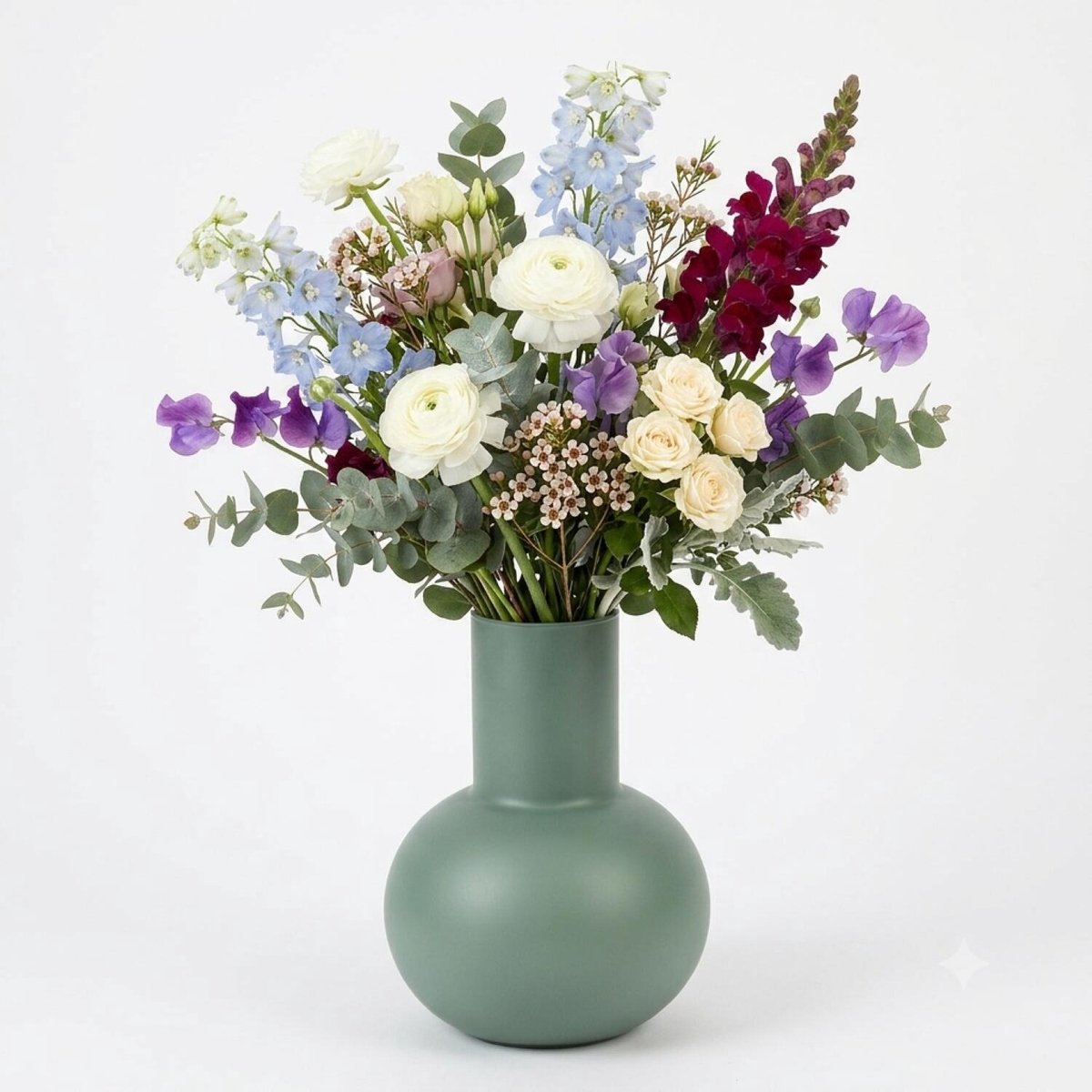 Floran Design bloemenvaas Clarice - groen - mat glas - 22 x 30 cm - glazen vazen - siervaas - boeketten Donkergroen