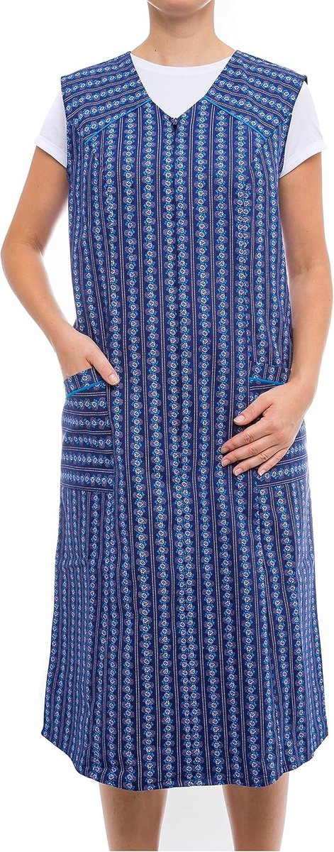 Women's Long Apron with Zipper and Pockets Without Sleeves 100% Cotton - ShopVlot