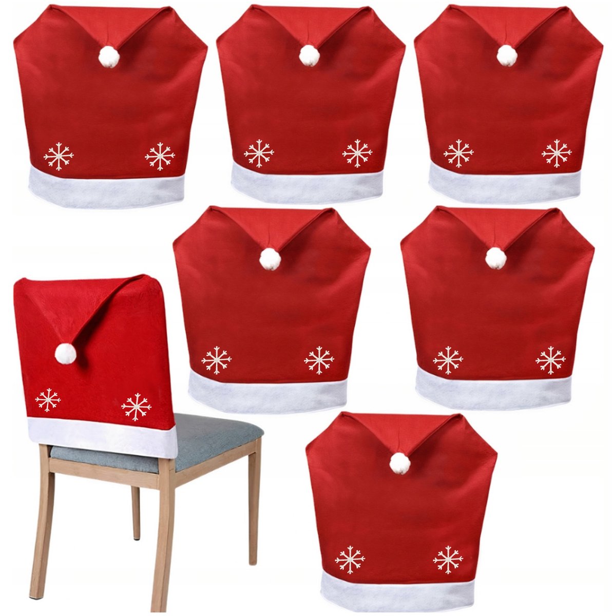 Kerst Stoelhoes Set - 6 Stuks, Muts van de Kerstman met Sterren