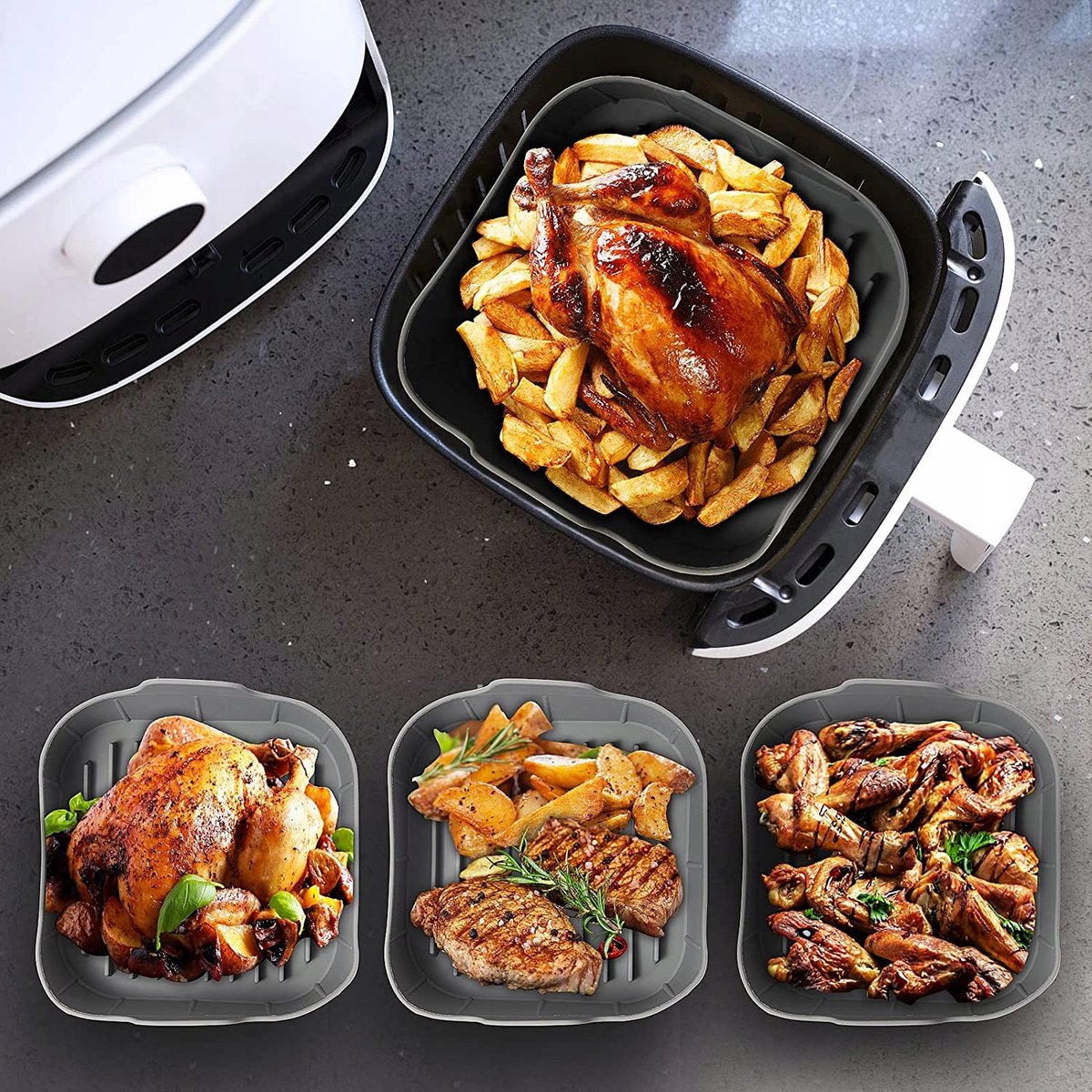 Airfryer Bakpapierset: 125 Vellen + Siliconen Bakvorm, Kwasten & Handschoenen