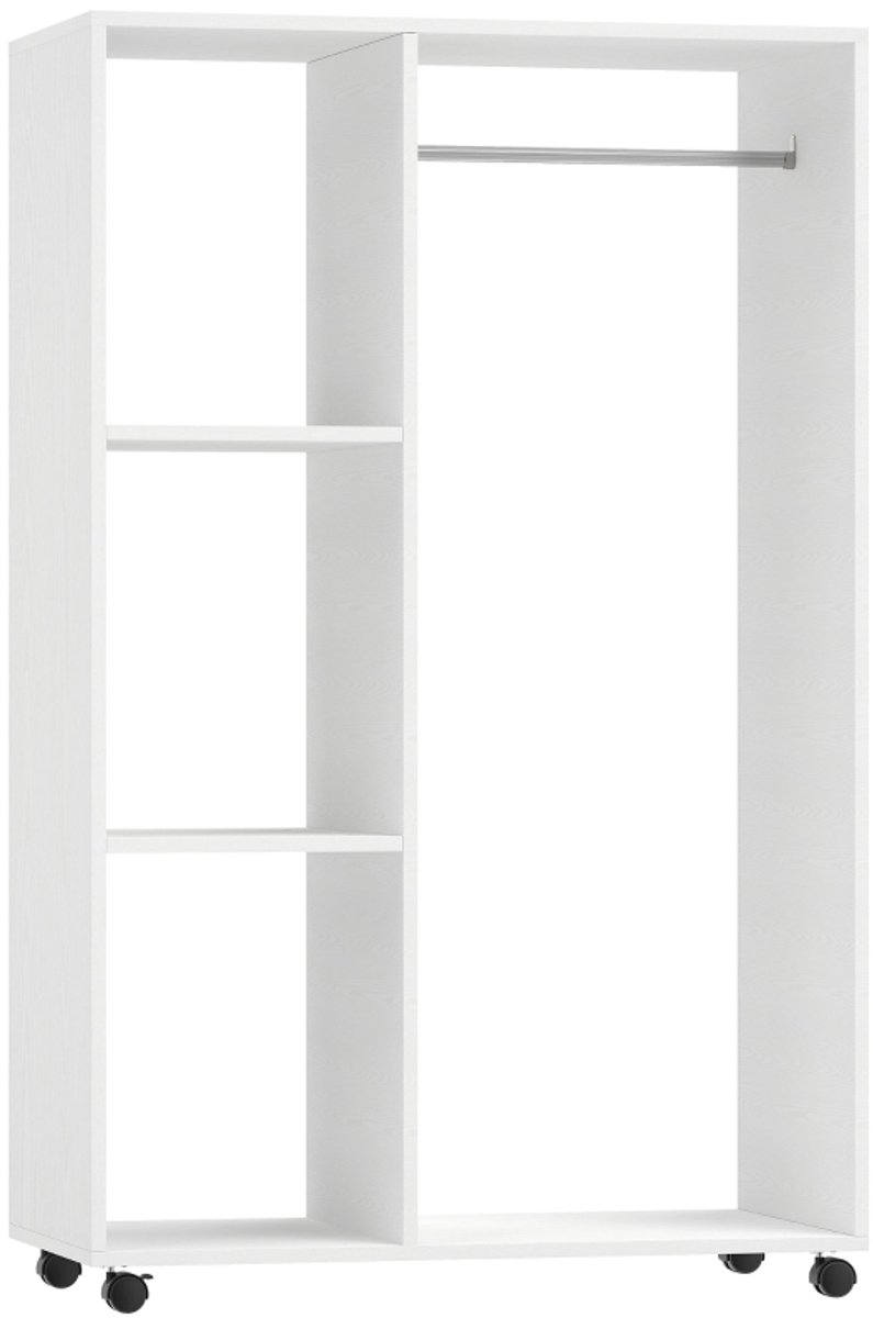 Kledingkast op wielen - Mobiele kledingkast - Verrijdbaar kledingrek - 80 x 40 x 128 cm - Wit