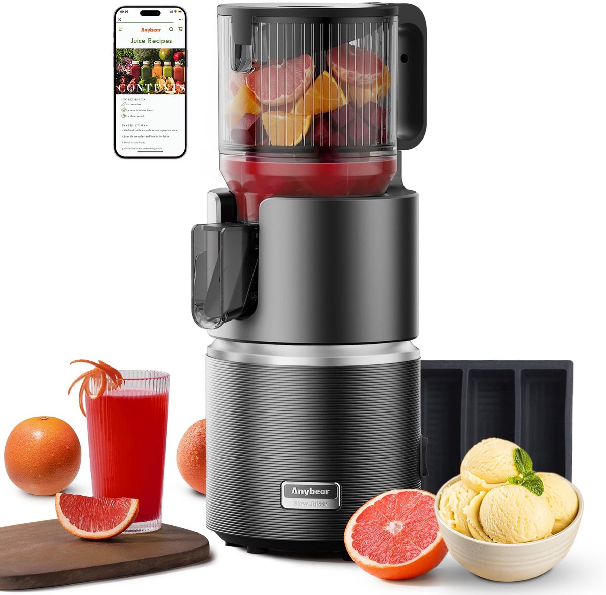 Slowjuicer 350W - Sap, Sorbet & Notenmelk - BPA-vrij - Gezonde dranken maken - m-winkel
