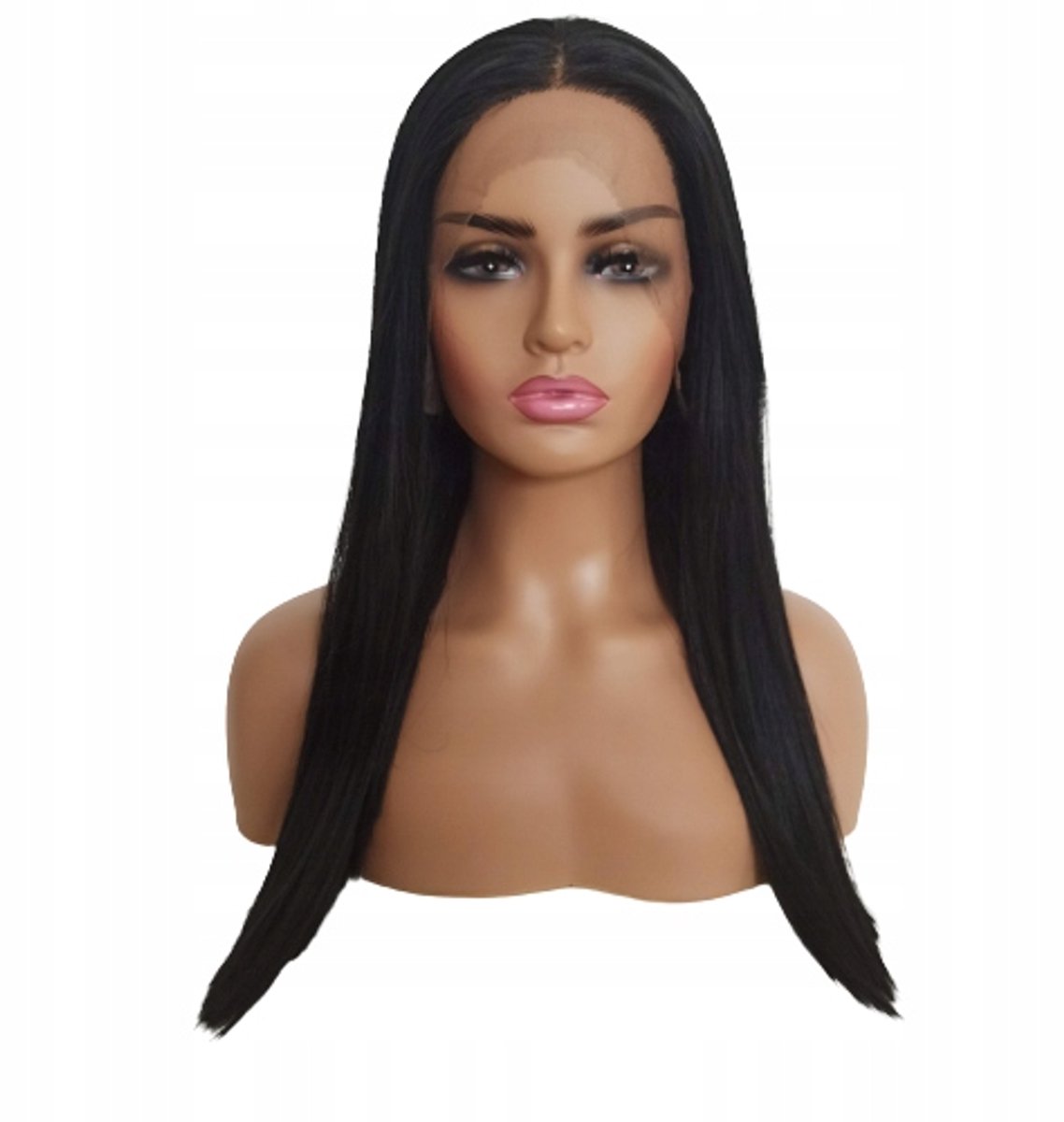 Lace Front Pruik Zwart 55cm - Natuurlijke Look + Gratis Pruikenkap