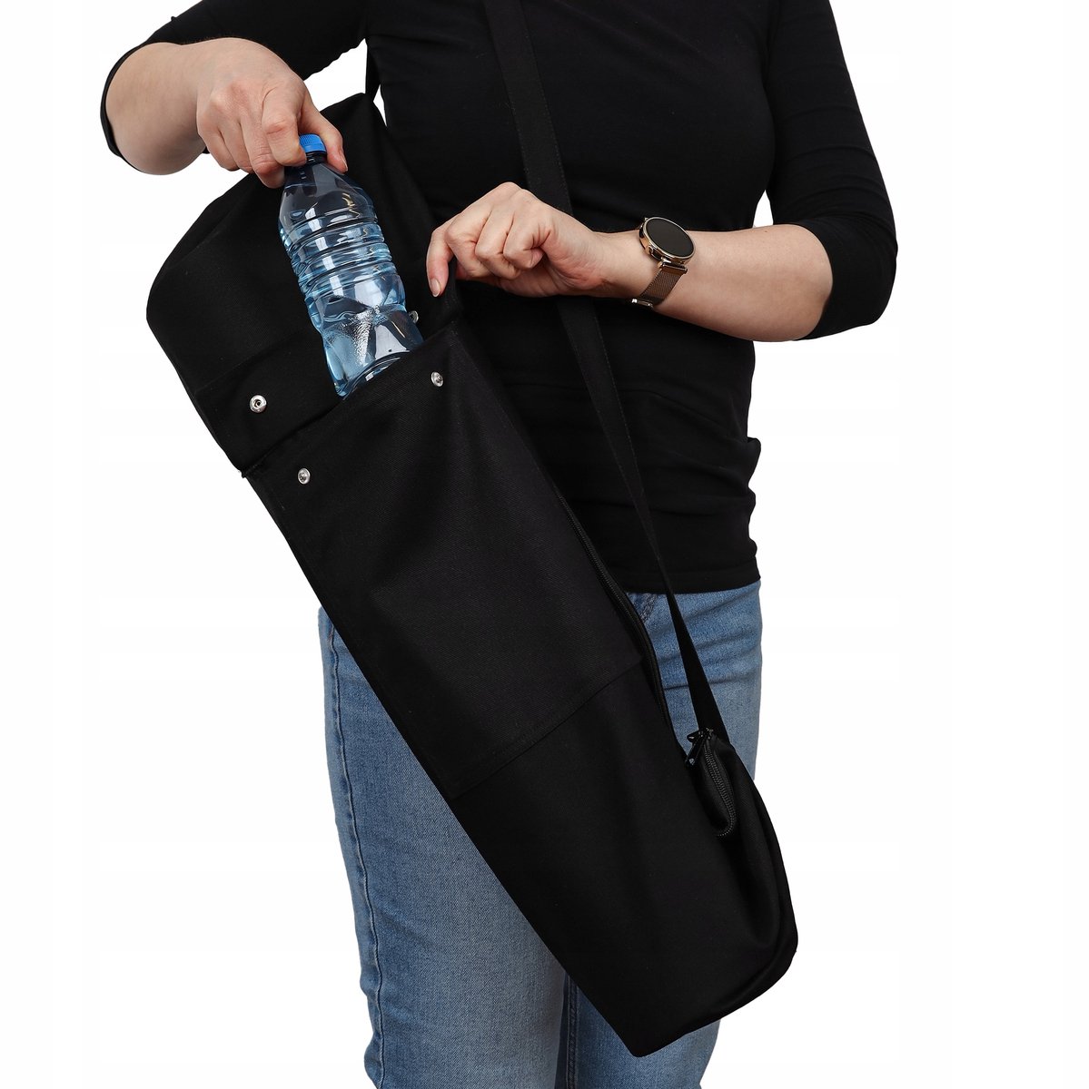 Zwarte Katoenen Yogamat Tas met Extra Vak - 85cm