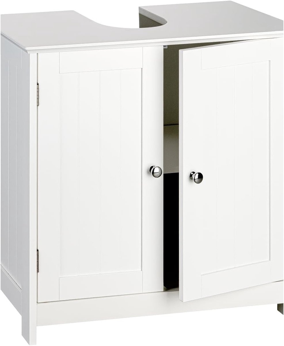 Wastafelkastje - Wit - 60 x 30 x 60 cm - MDF Badkamermeubel in Landelijke Stijl - Voor Badkamer