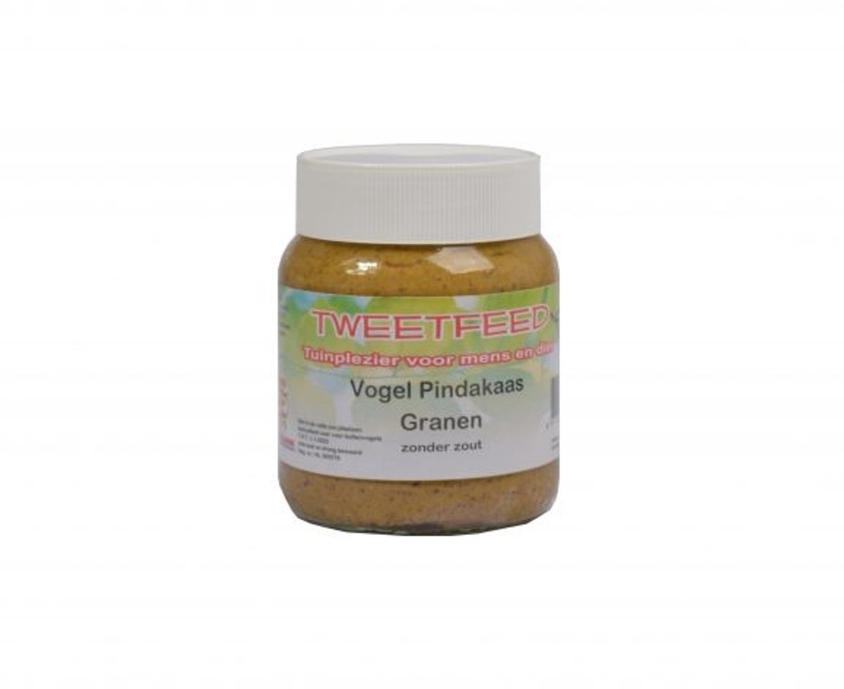 Tweetfeed Vogelpindakaas zonder zout 360 gram GP Bessen in glazen pot