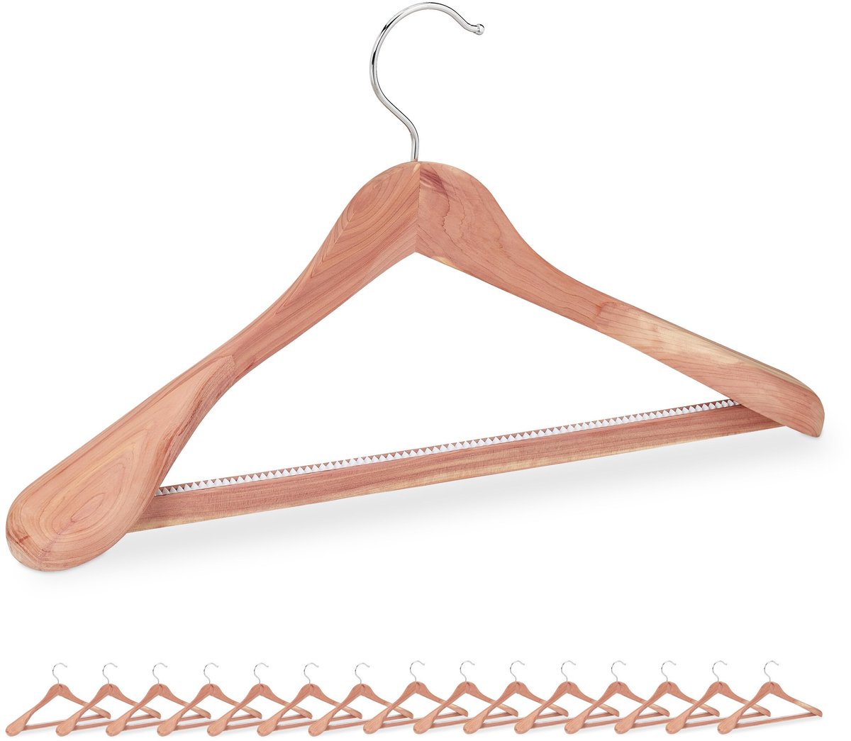 Famanu – Set van 16 cederhouten kledinghangers met broekenstang, bescherming tegen motten, brede schouders, natuur