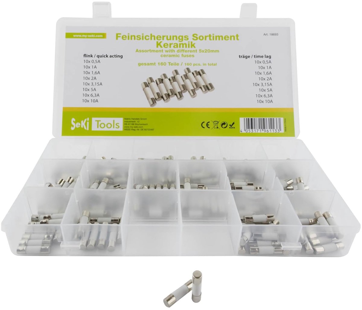 Fusieset 5 x 20 - keramische fuses - 16 types - ideaal voor elektrische toepassingen - ShopVlot