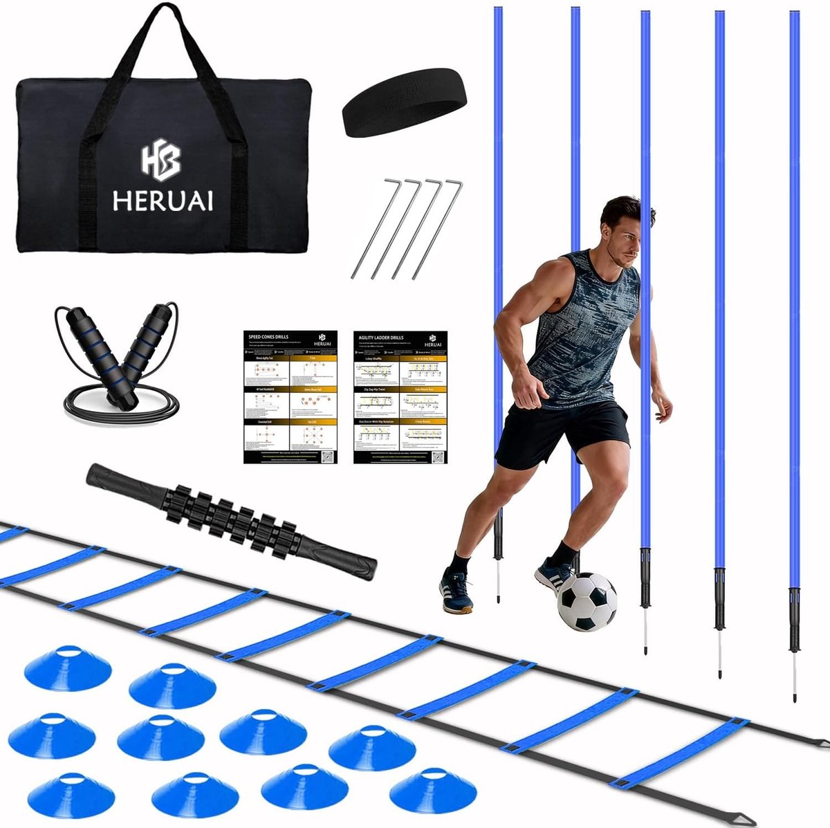 Voetbaltrainingsset - Blauw - 6 m - Trainingsaccessoires voor Snelheid en Coördinatie - Voor Professionals en Beginners
