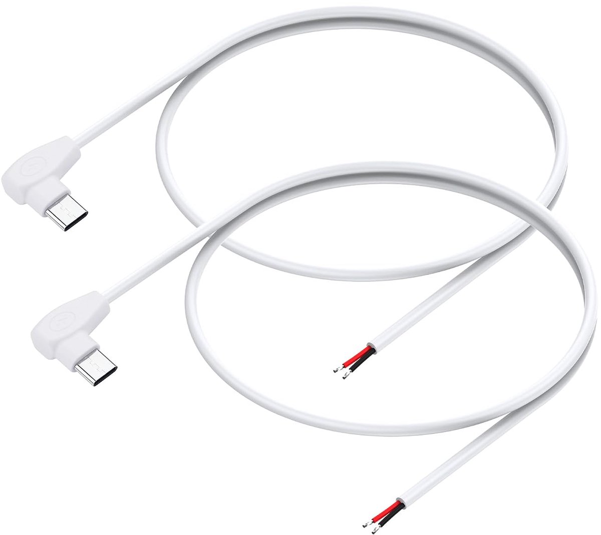 2 Pack USB C Power Pigtail Cable, 20 AWG, 5 V, 5 A, 90 Degree USB Type C Plug to 2 Pin Bare Wire Open End Extension - ShopVlot