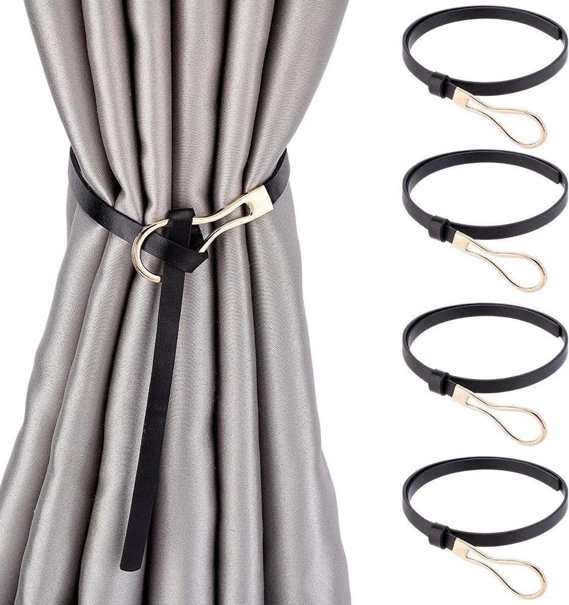 4 STKS 68,7 cm PU Lederen Gordijn Tie Gordijnen Holdbacks Vintage Gordijn Tiebacks Gesp Minimalistische Ring Clips Tie - ShopVlot