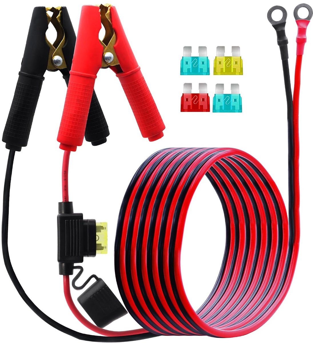Battery Alligator Clip to O-Ring Terminal Cable with 20 A Fuse, 14 AWG 12 V-24 V O-Ring Terminal Battery, Crocodile - ShopVlot