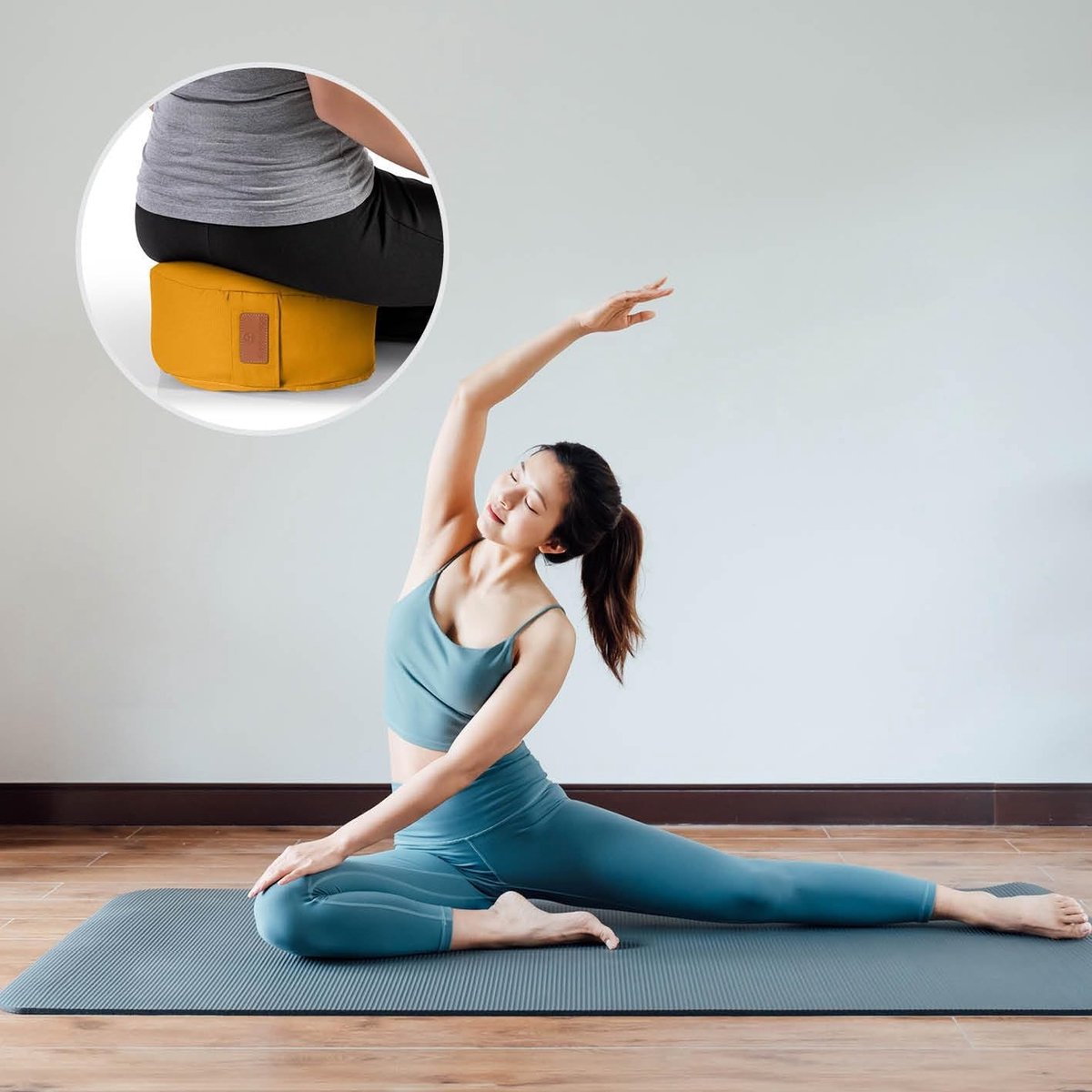 Yoga Kussen - Curry Geel - 30 x 30 x 15 cm - Rond Meditatiekussen met Bio-Organische Speltvulling - Voor Yoga en Pilates