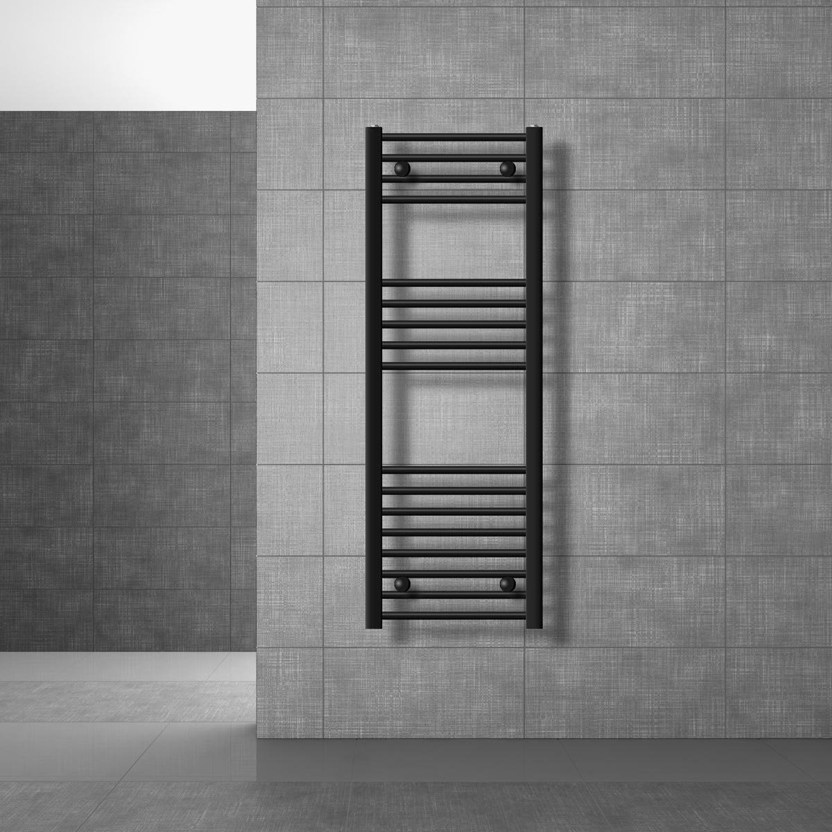 Design badkamerradiator Sahara, elektrisch met verwarmingselement 900 W, 400 x 1200 mm, recht, matzwart, zijaansluiting LuxeBath