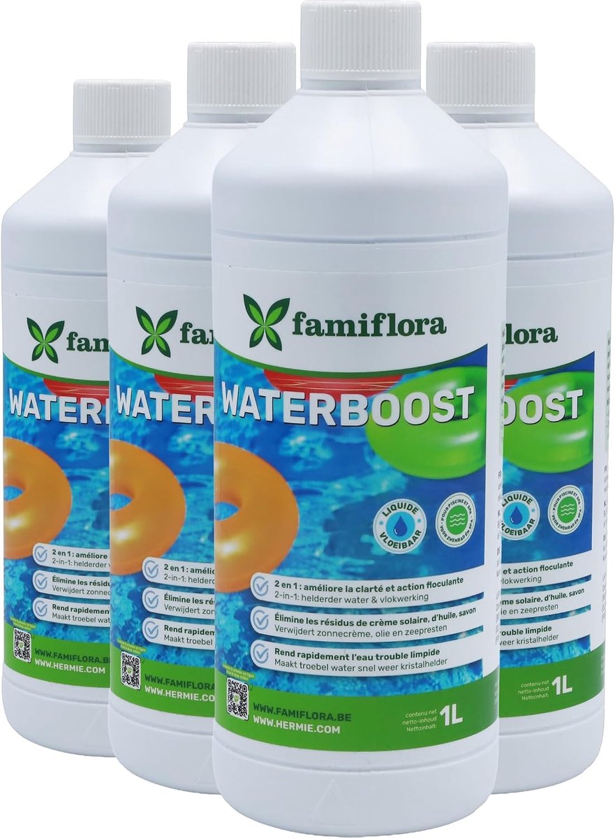 Zwembadreiniger vloeibaar 4x 1L - tegen troebel water - houdt water helder - genot van zwemmen - ShopVlot