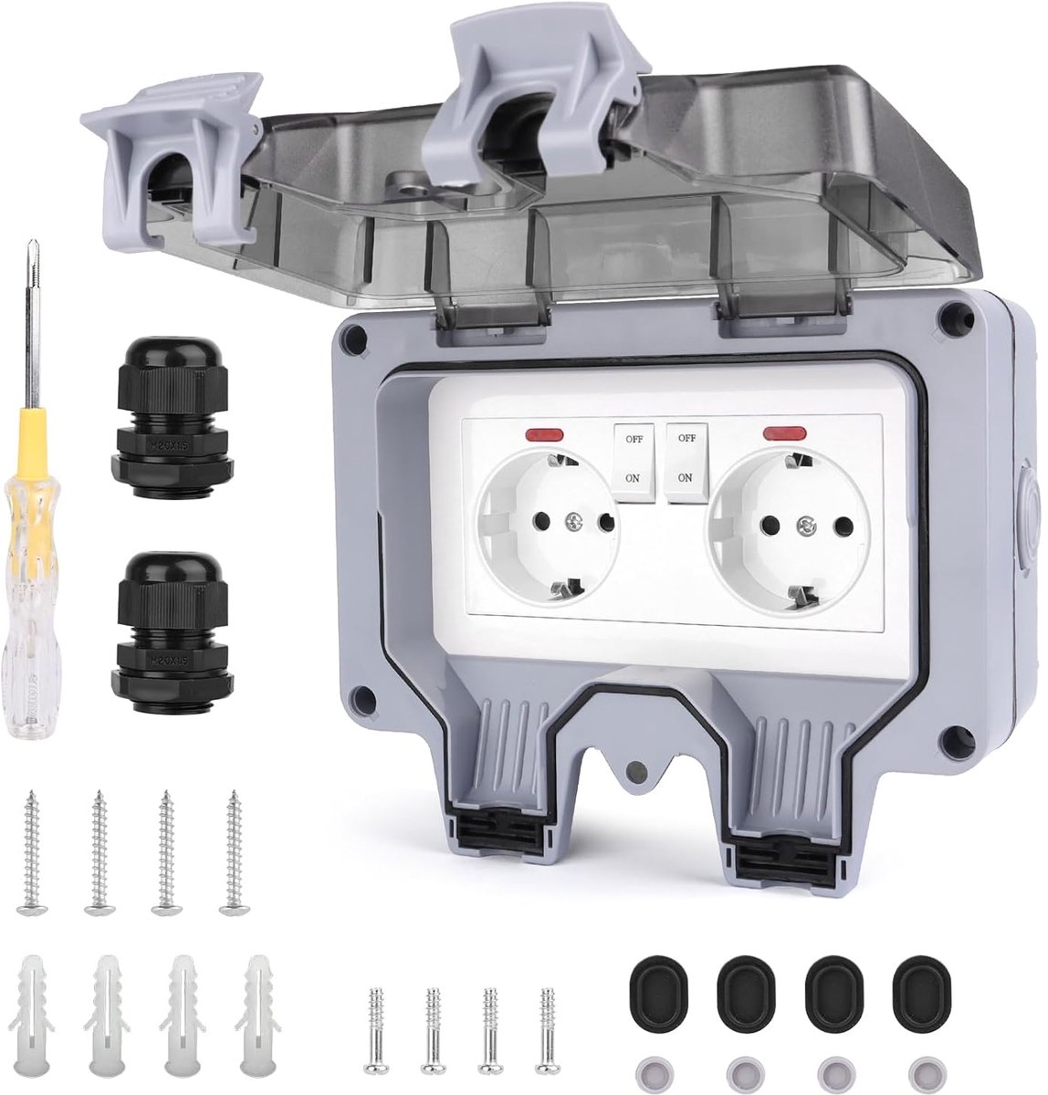 Buitenstopcontact met schakelaar - IP66 Waterdicht - Voorzien van indicatorlamp - Ideaal voor tuin en balkon - ShopVlot