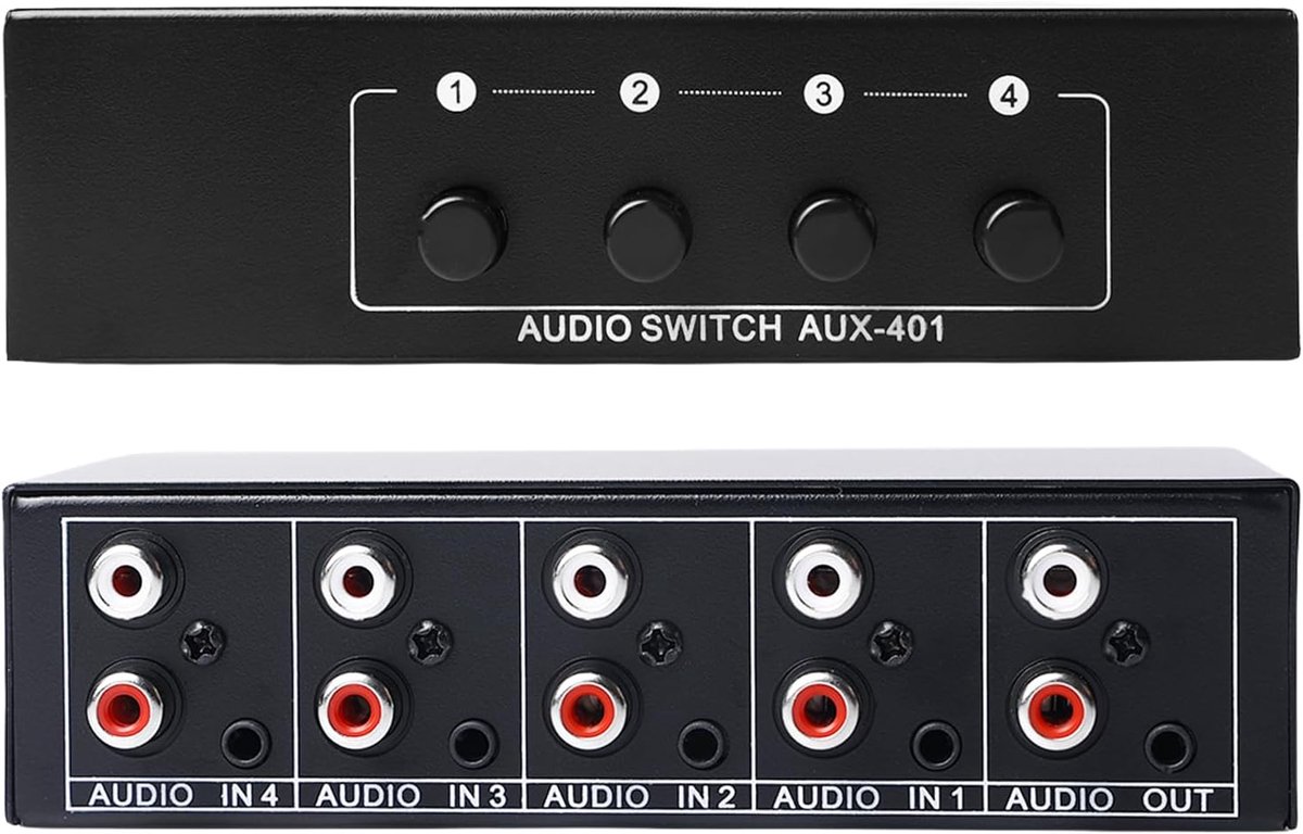 AUX Audio Switch 4-in-1 - Metalen behuizing - Bidirectioneel 3.5mm + RCA L/R - Ideaal voor hoofdtelefoons - ShopVlot