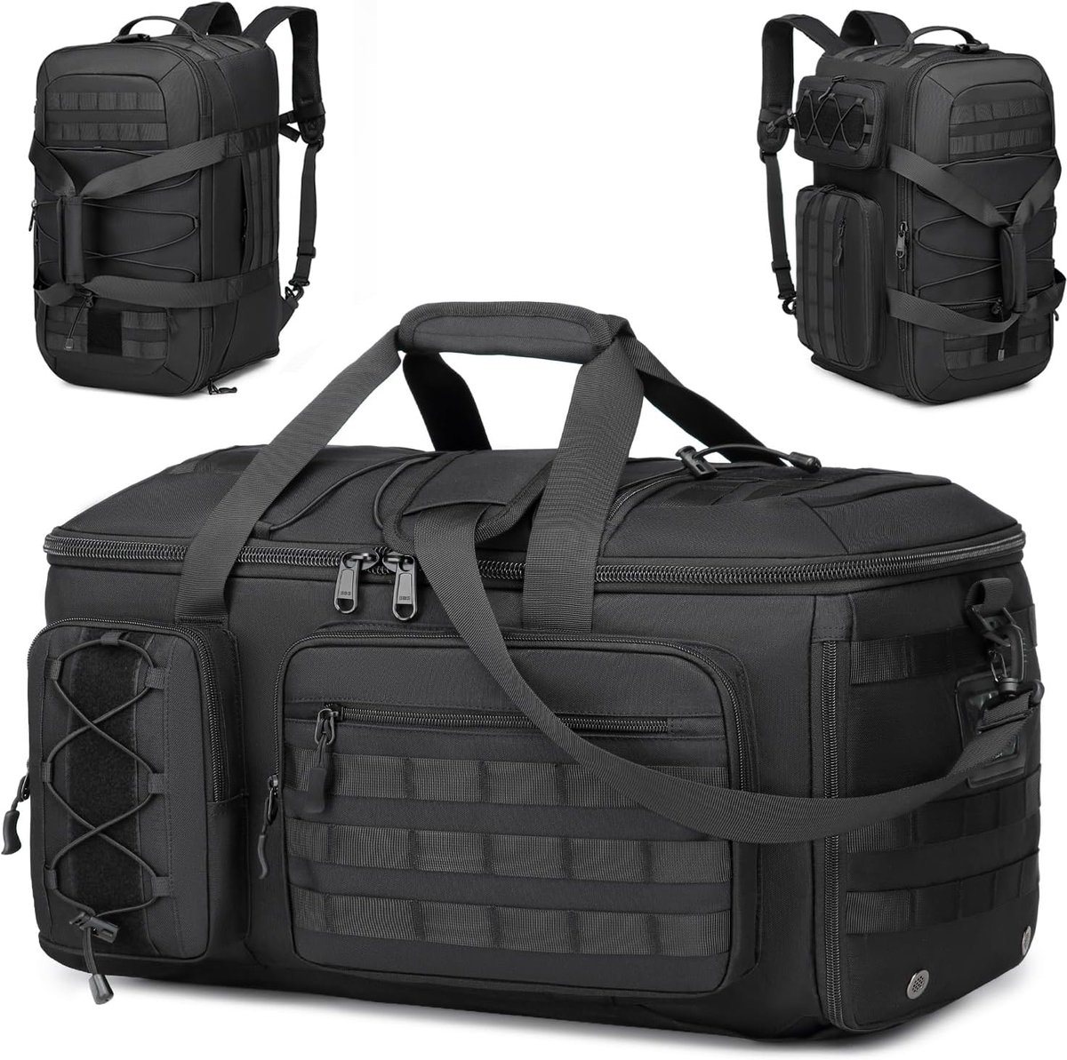 3-in-1 sporttas voor heren met schoenenvak en rugzakfunctie, tactische reistas, handbagage, rugzak met nat vak, gymtas voor training, fitness, weekender, zwart