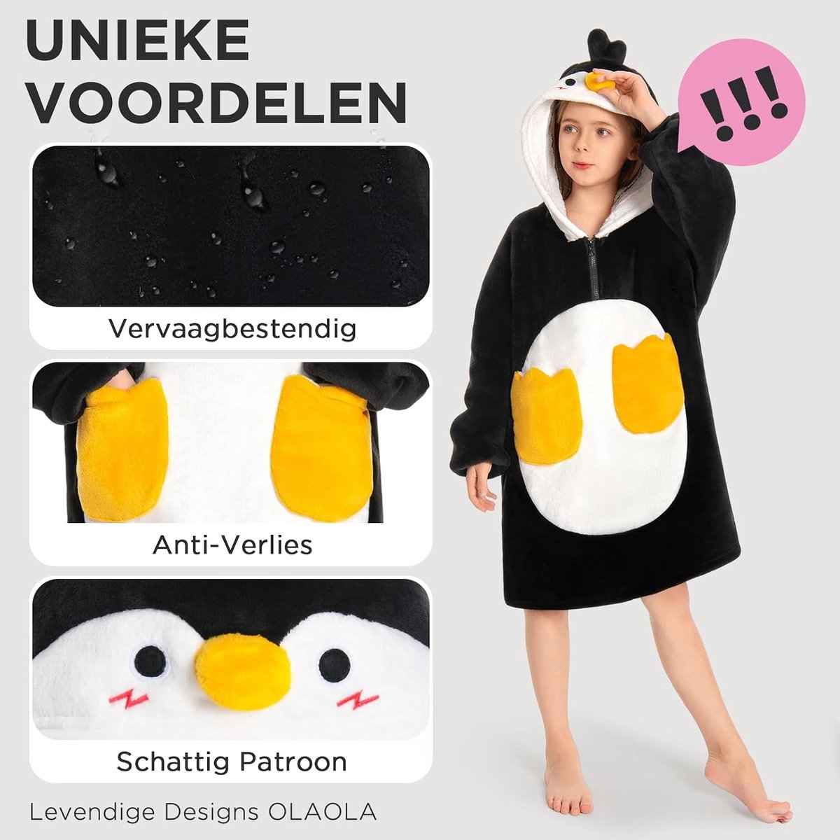 Pinguïn Overmaat Hoodie Deken voor kind, Sherpa Fleece Draagbare Deken met Mouwen & Zakken, Zacht Warm Knus Deken Met Capuchon, Donszacht Dekentrui voor Meisjes Jongens