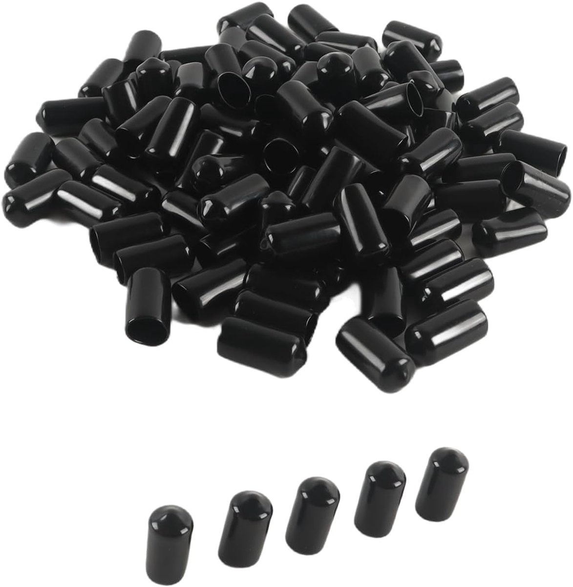 100 stuks rubberen eindkapjes, binnendiameter 10 mm, ronde flexibele PVC-plastic schroefdraadbeschermers voor buizen, kabels, draden en meubelpoten (zwart)