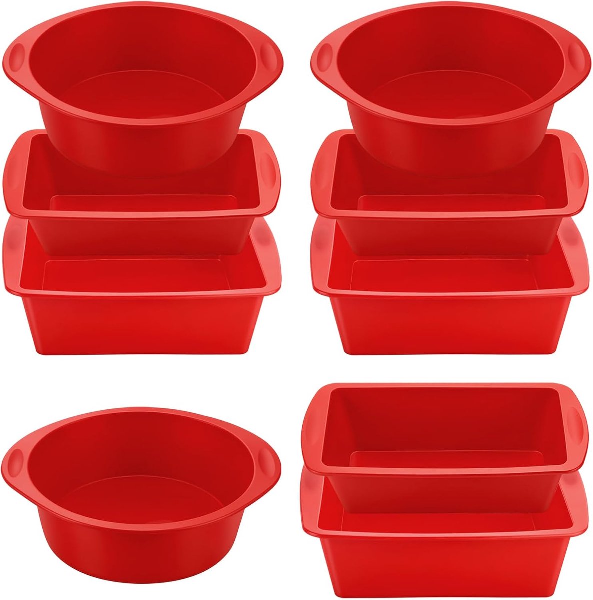 bakvormset, 9 stuks (3 ronde + 3 grote + 3 kleine rechthoekig), met antiaanbaklaag, rood, airfryer, bakvorm, cakevorm, siliconen voor cake en airfryer