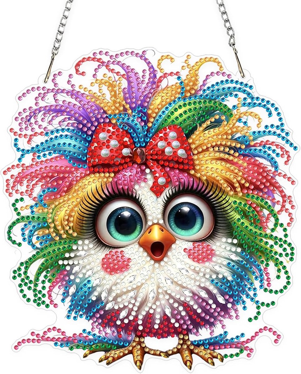 Diamantschilderij, hangende hanger-kits, regenboogkuiken, diamantschilderij, kristallen ornamenten voor volwassenen, doe-het-zelf acryl edelsteen kunstbord, diamantmalerei Anhänger voor