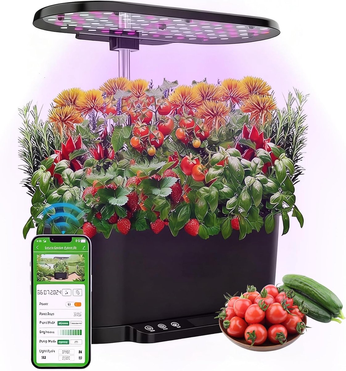 hydrocultuur kweeksysteem, 15 hulzen Smart Herb Garden Kit voor binnen, tuin met 36 W led-groeilicht, 5,5 l watertank, pompsysteem, automatische timer, zwart