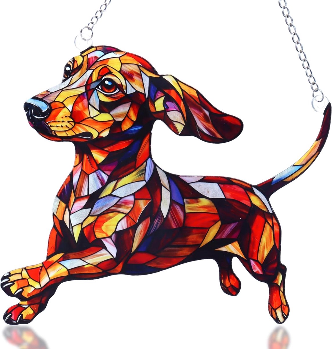 Zonnevanger, gepersonaliseerde zonnevanger van gekleurd glas voor raamdecoratie, suncatcher met ketting en haken, creatief en hondenliefhebbers, cadeau om op te hangen