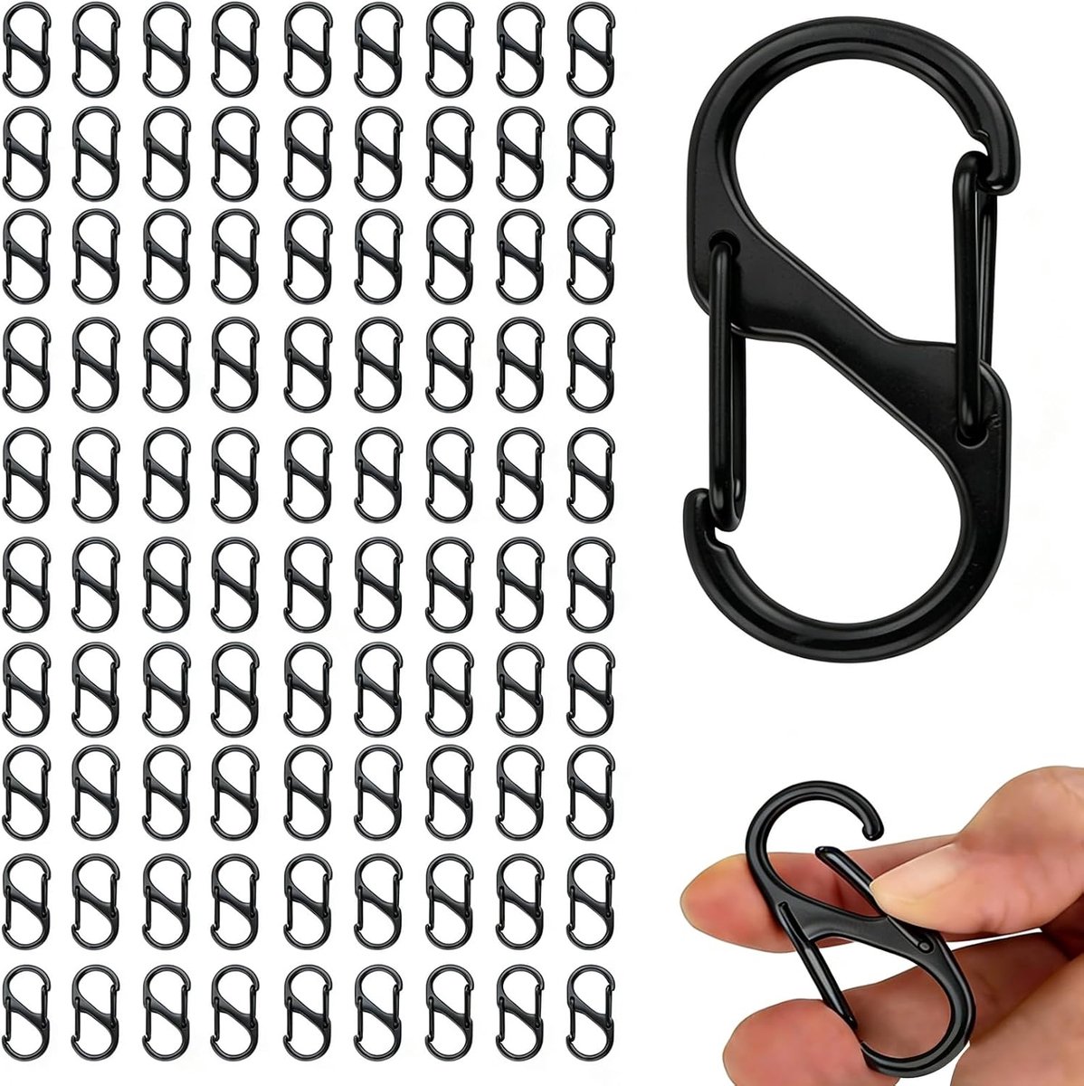 100 stuks mini-karabijnhaken in S-vorm 30 mm kleine karabijnhaken dubbele metalen karabijnhaken clips voor sleutelhangers handtas handwerk