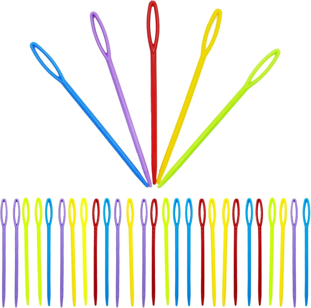 30 Stuks Plastic Naainaalden, Multicolor Childrens Plastic 9cm Naalden voor Kids Craft en Naald Projecten