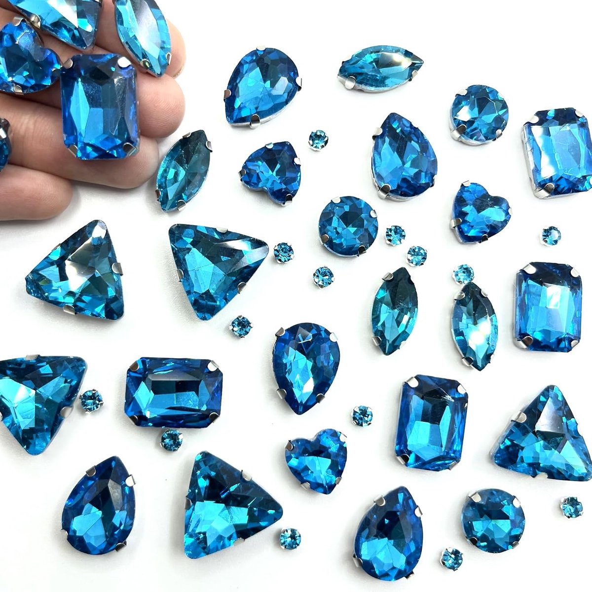 236 stuks strass-steentjes om op te naaien, van kristalglas, gemengde vormen voor sieraden, handwerk, kleding en kleding (zeeblauw)