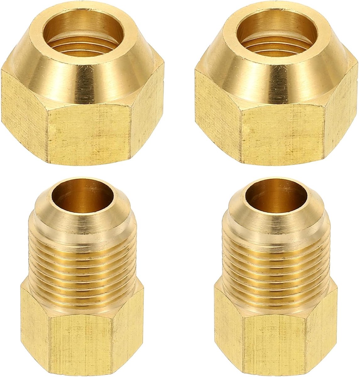Messing Flare Buis Fitting Set, 2 Stks 1/4 "Flare Vrouwelijk x 1/2" Flare Mannelijke Messing Pijpfittingen 45 Graden Koppeling Reducer Buis Adapter Connector met Flare Moer voor Water,