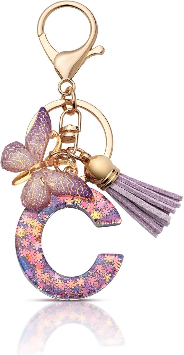 Letter Sleutelhanger Initial Sleutelhanger met Vlinder voor Vrouwen