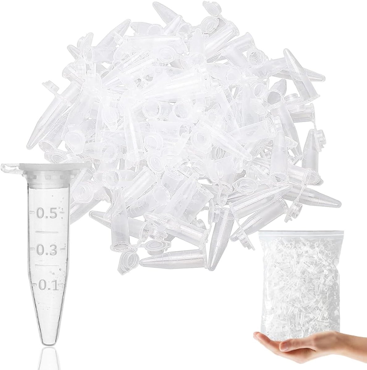 1000 stuks centrifugebuisjes 0,5 ml kunststof centrifuge reageerbuisjes wegwerp centrifugebuisjes reactievatjes met schroefsluiting microcentrifugebuisjes voor experimentele tests gebruikt