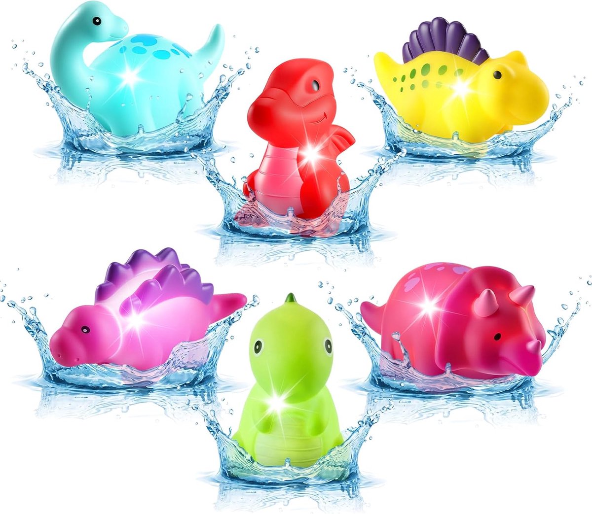 Badspeelgoed, kleine kinderen, led, watergeactiveerd | 6 dinosaurussen, baby's en peuters, watergeactiveerde ledlampen, ontwerp zonder gaten, schimmelbestendig, automatische stop