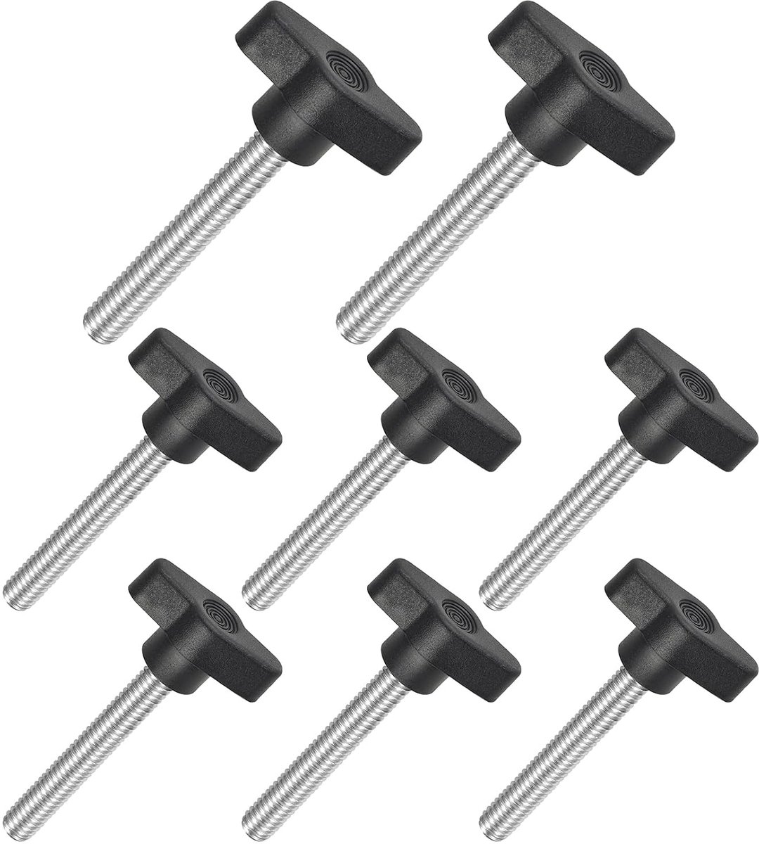 vleugel knoppen met kartelschroeven, klemschroef knop sterschroef, T-vormige kartelschroeven schroefdraad ster handknop vastzetschroef, zwarte handgreep (8, Zwarte, M8*60mm)