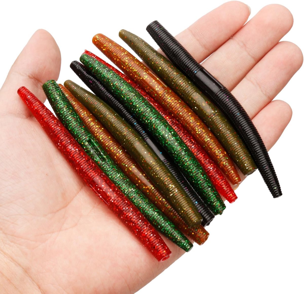Wacky Worm Lures 30pcs - 10cm Rubber Stick Bait - 5 Kleuren - Perfect voor zoet- en zoutwatervissen - SnelShoppen