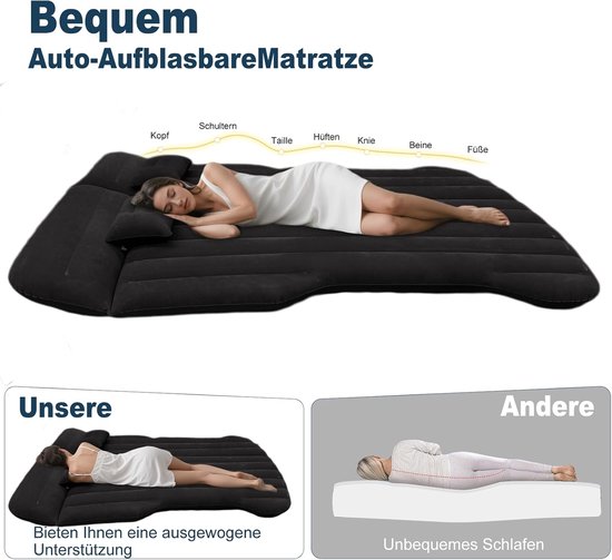 SUV-Luchtmatras, Opblaasmatras Voor Model Y - RV Minivan SUV Luchtmatras, Verdikte Autoluchtmatras Camping Opblaasbed voor Kofferbak/Achterbank, Camping/Outdoor Zwart — afbeelding 5