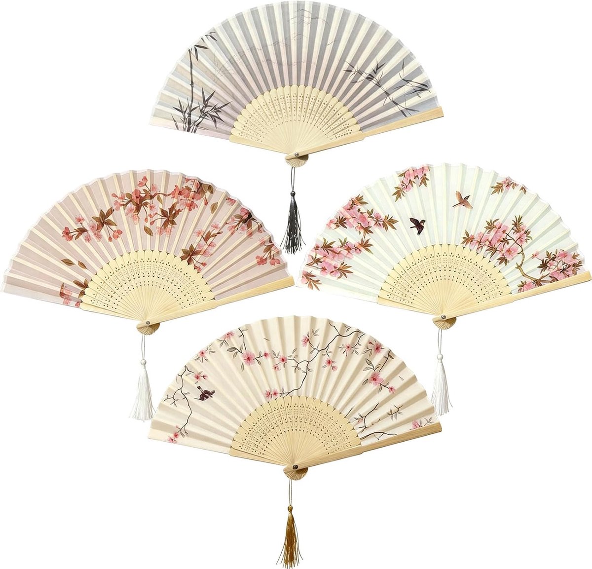 2 stuks vouwwaaiers, bamboewaaiers van zijdestof, waaiers in Chinese stijl, inklapbare handventilator voor geschenken, bruiloften, feesten, uitvoeringen, fotografie, wanddecoratie