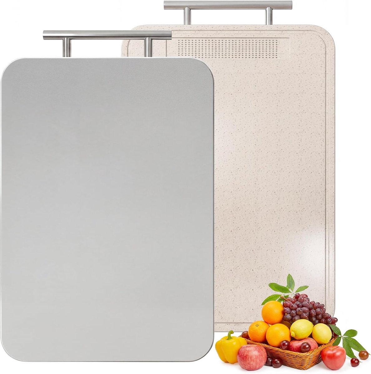 2-in-1 titanium snijplank, dubbelzijdige Ti & PP tarwestro snijplanken | Titanium snijplank, BPA-vrij, levensmiddelen voor keuken, vlees, brood, groenten, fruit, vaatwasmachinebestendig (36 x 25 cm)