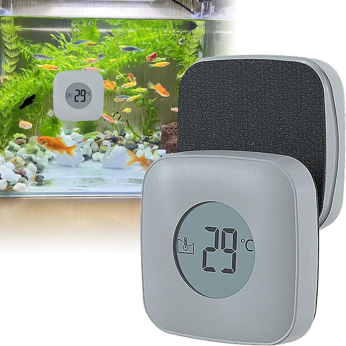 magnetische borstel, aquariumruitenreiniger, magneet met temperatuurweergave, aquariumborstel, aquariumglasreiniger voor aquariumreiniging, algenverwijdering