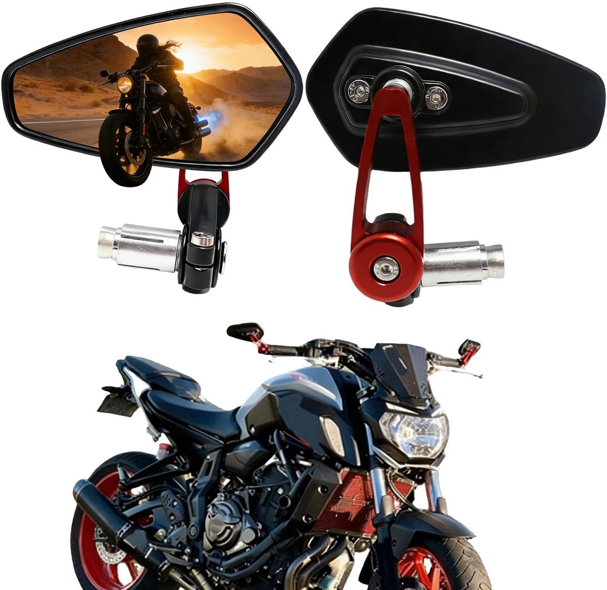 eindspiegels, 7/8" 22mm universele motor achteruitkijkspiegels voor GROM MSX125 Z650 Z750 Z800 Z900 MT-03 MT-07 FZ-07 MT-09 FZ-09 MT-10 FZ-10 MT-25 SV650 SV1000(Rood)