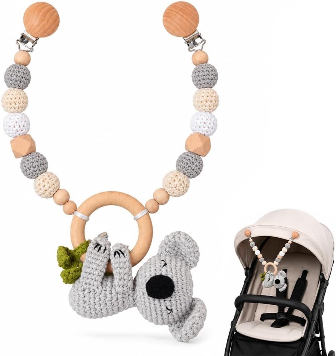 kinderwagenketting voor baby's, kinderwagen speelgoed met katoen, gehaakt kinderwagenketting, voor meisjes en jongens, babyzitje, speelgoed voor baby's en peuters vanaf 0-36 maanden