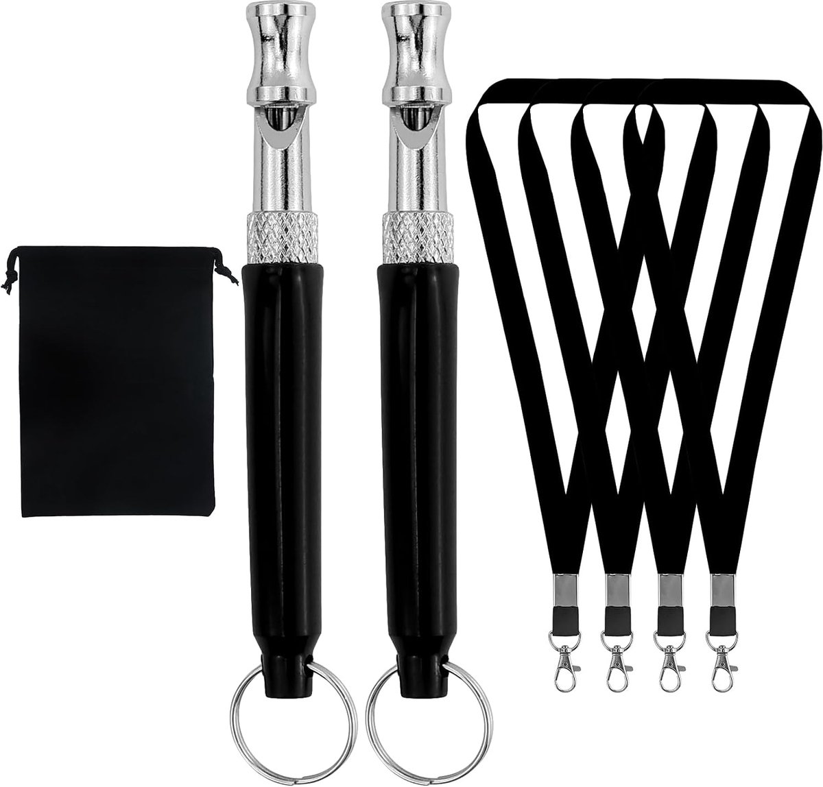 Hondenfluitjes, herbruikbaar terugbel-hondenfluitje, instelbare hoogfrequente trainingsfluitje, met 4 stuks nylon lijnen, 1 fluwelen zakje, voor herdershond, sporthond, reddingshond