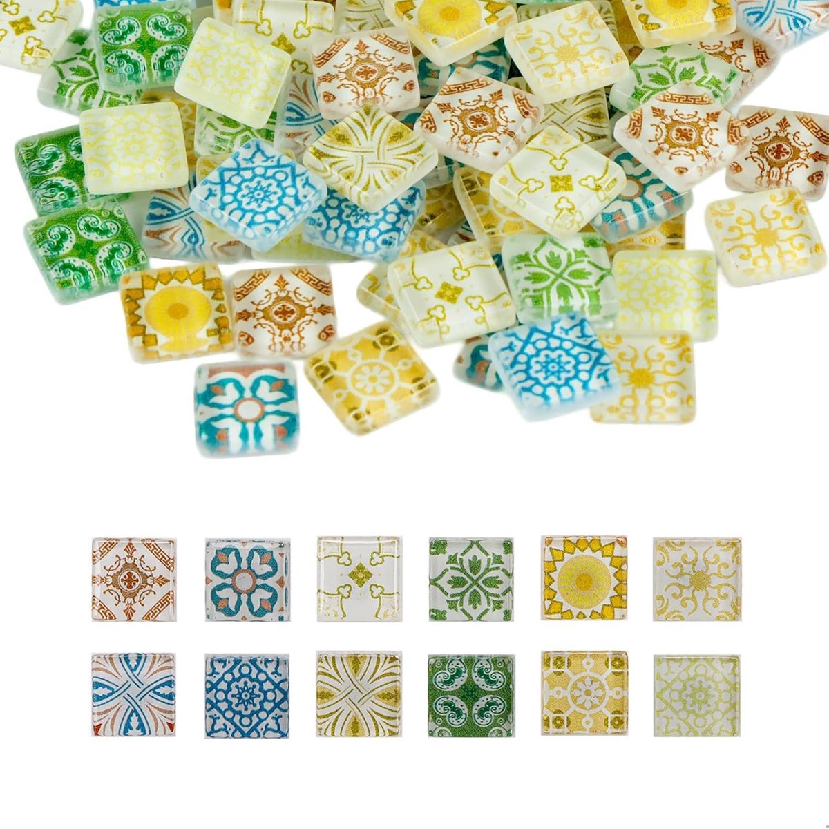 Mozaïektegels bevatten 12 verschillende printpatronen, kleine mozaïektegels voor handwerk, knutselen, woondecoratie, kunstprojecten