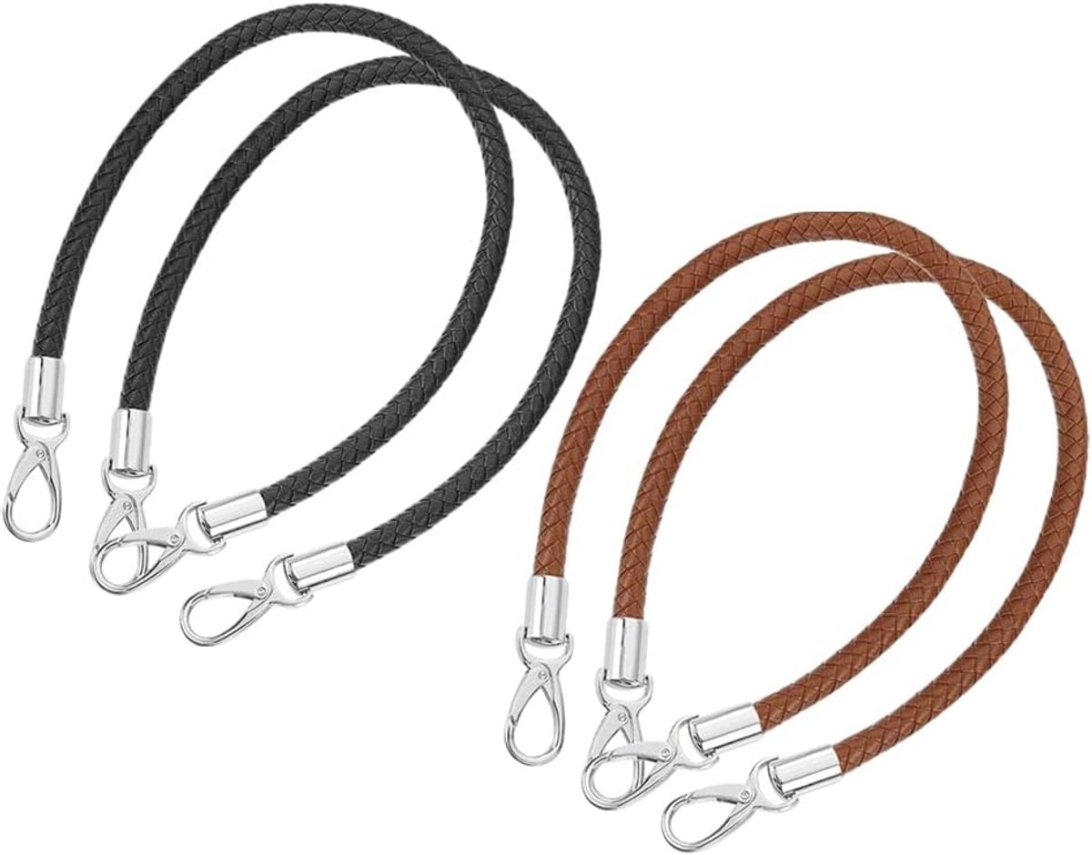4 stuks lederen hengsels voor tassen, 40 cm, met kleine tashengsels, leer, hengsels voor tas met karabijnhaak, voor handtas, schoudertassen (bruin, zwart)
